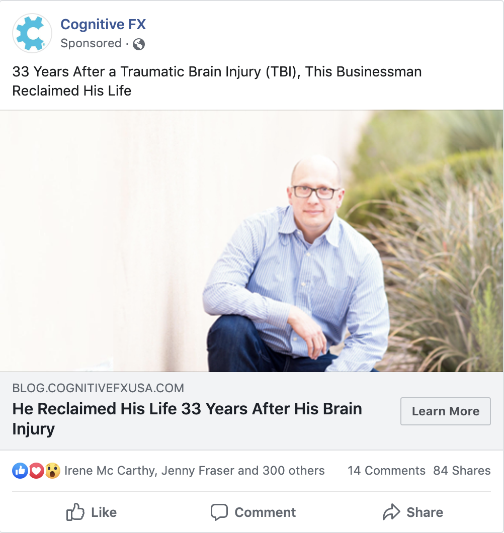 A sample of a FB ad that we ran for Cognitive FX