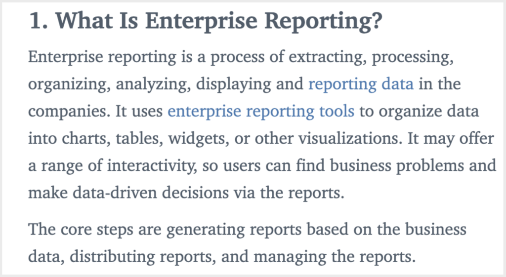 enterprise reporting example blog post