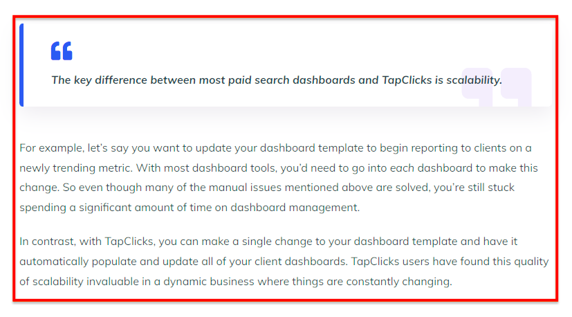 TapClicks blog example: Positioning covered.