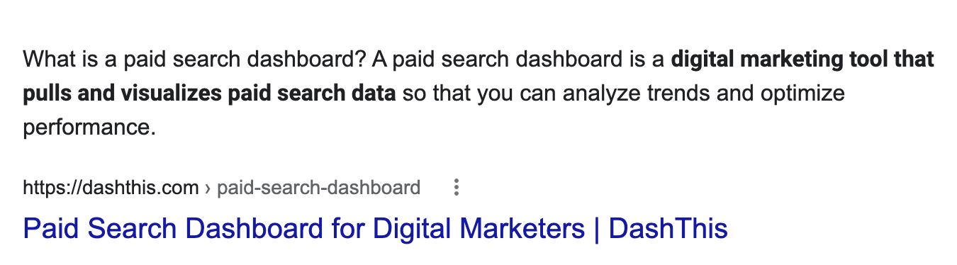 What is a paid search dashboard?
