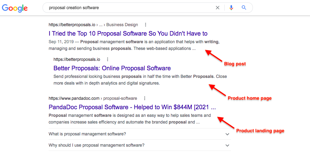 Proposal Creation Software SERPs in Google
