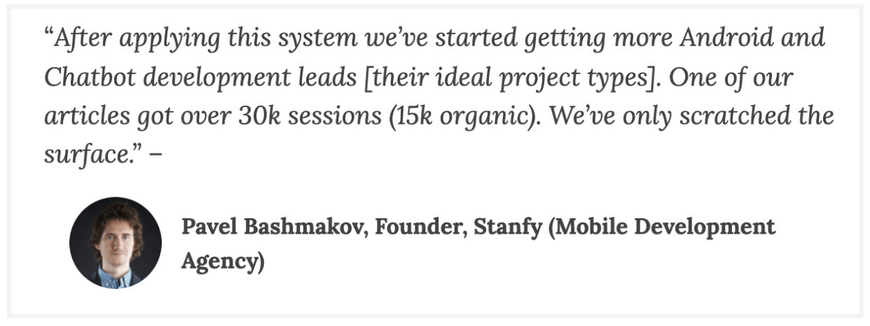 G&C B2B Content Marketing Course Testimonial example from Pavel Bashmakov of Stanfy