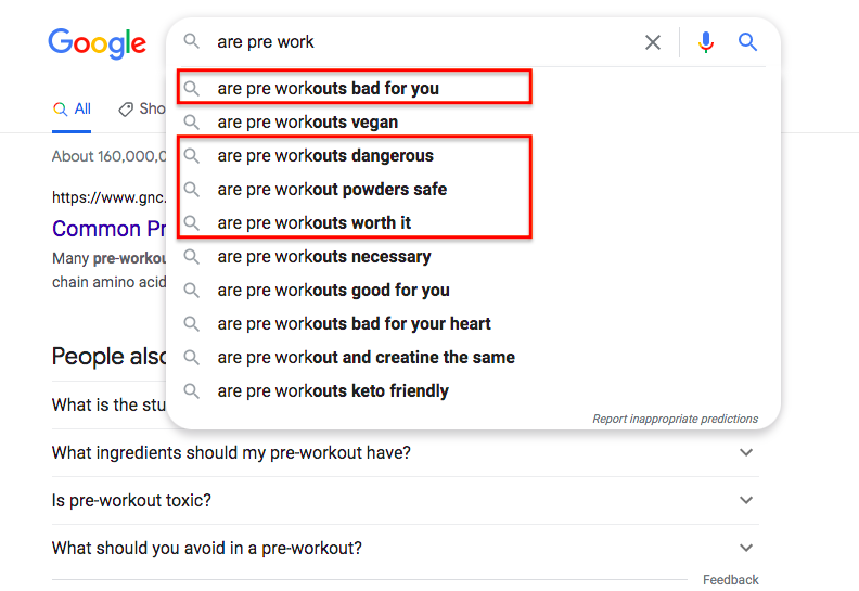 Google SERPS: "Are pre workout..."