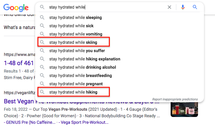 Google SERPS: "Stay hydrated while..."
