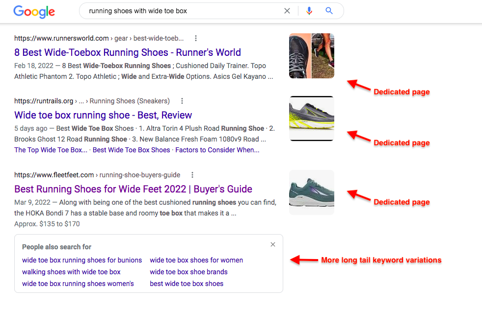 Dedicated Pages and Long Tail Keyword Variations in Google Search