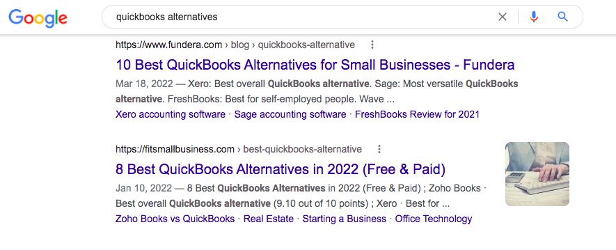 "QuickBooks alternatives" Google SERPS