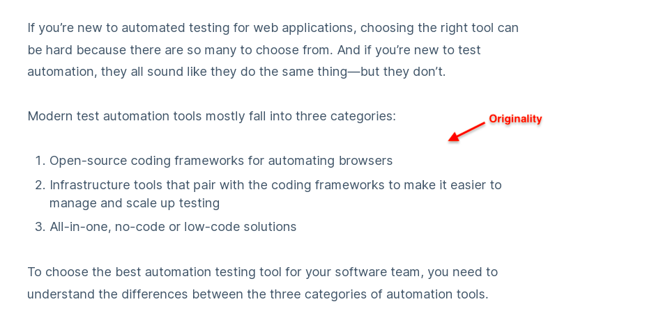 An example of Originality in a Rainforest QA blog post