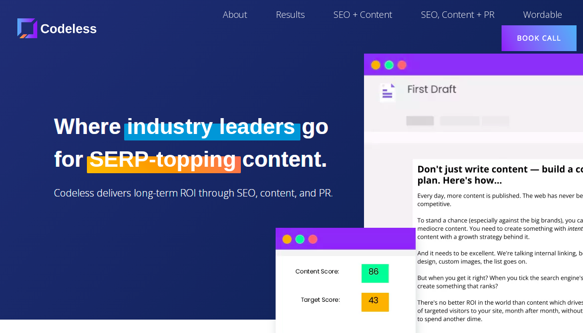 Codeless homepage: Where industry leaders go for SERP-topping content.