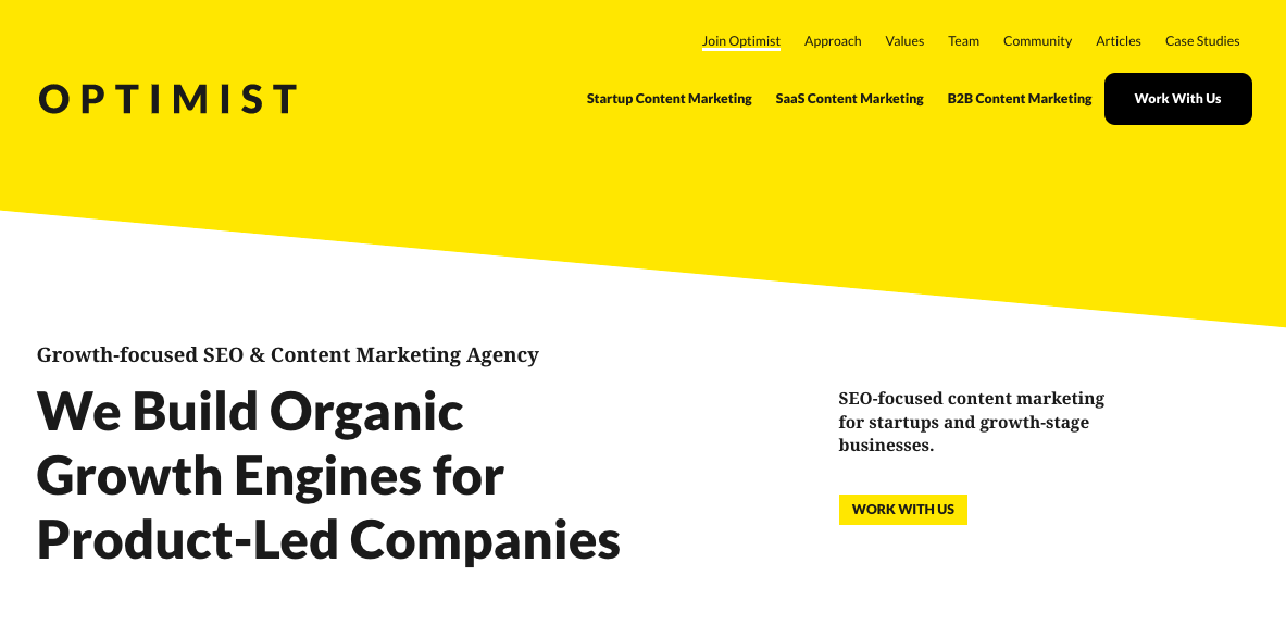 Optimist homepage: We Build Organic Growth Engines for Product-Led Companies