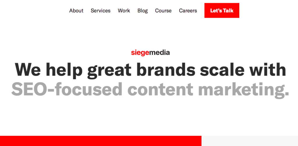 Siege Media homepage: We help great brands scale with SEO-focused content marketing.