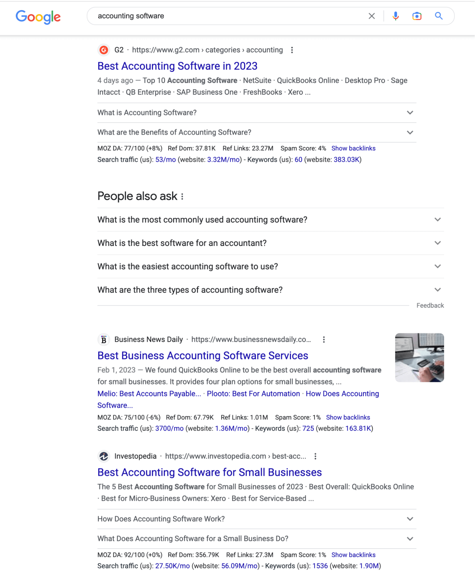 Google SERP for "accounting software"