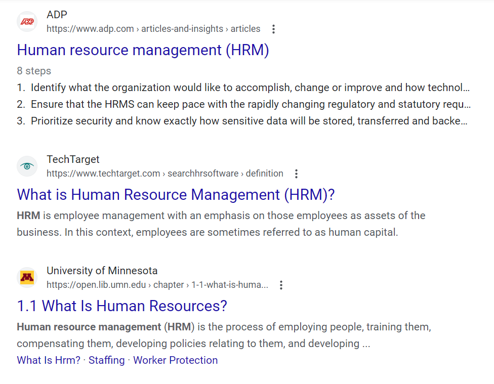 Top titles are: Human resource management (HRM) and What is Human Resource Management? 