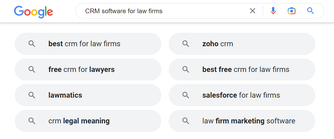 CRM software for law firms additional searches. 