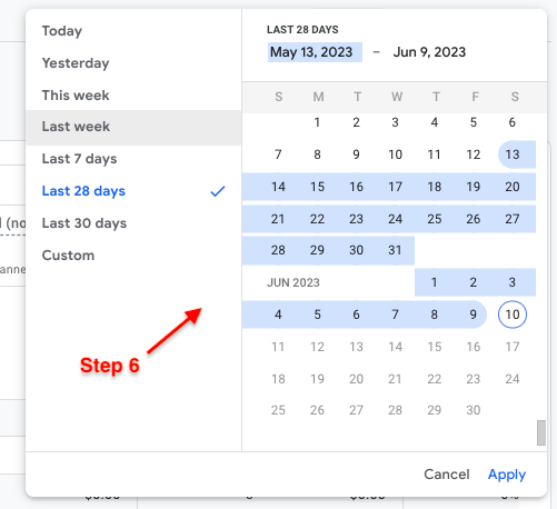 Adjust the Date range to the time period you want to look at conversions for and click Apply.