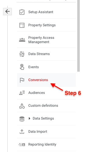 In the Property column to the left, select Conversions (underneath Events).