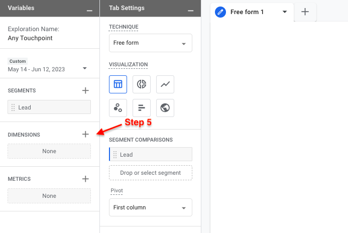 Add the Dimensions you want to view in your report. 