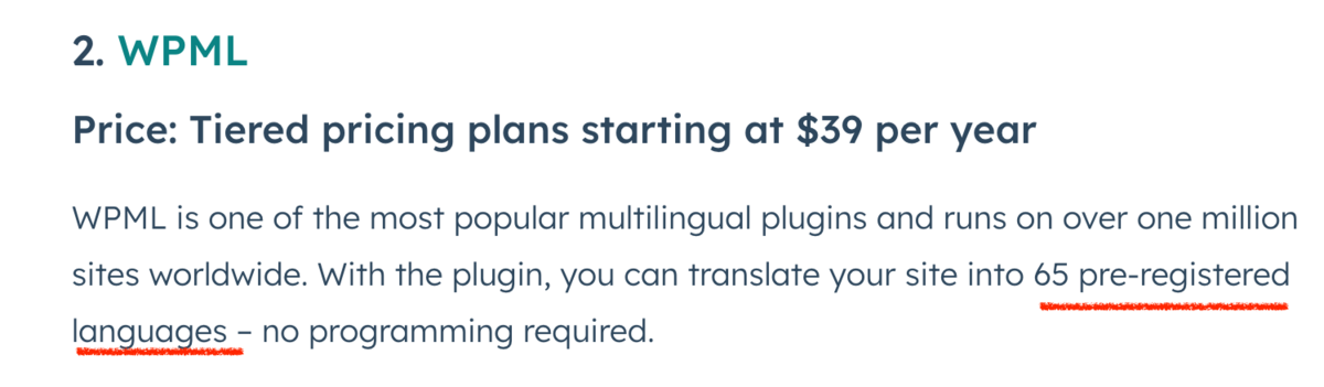 You can translate your site into 65 pre-registered languages. 