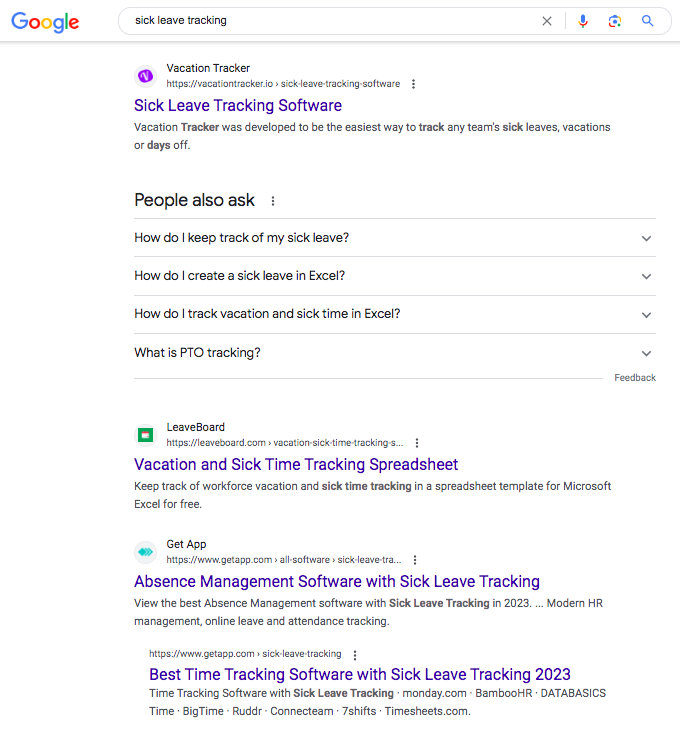Google SERP for "sick leave tracking"