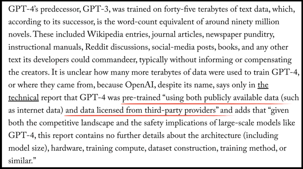ChatGPT was pre-trained with publicly available data and private data from licensed third-party providers.