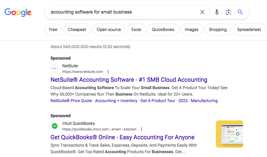 Google SERP for "accounting software for small business"