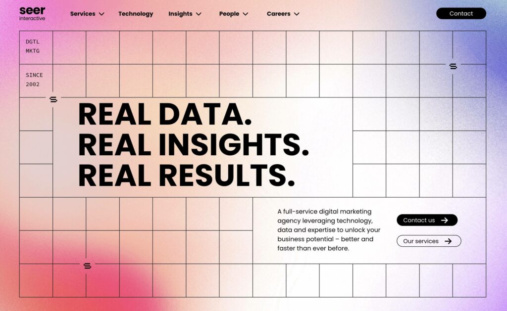 Seer Interactive homepage: Real Data. Real Insights. Real Results.