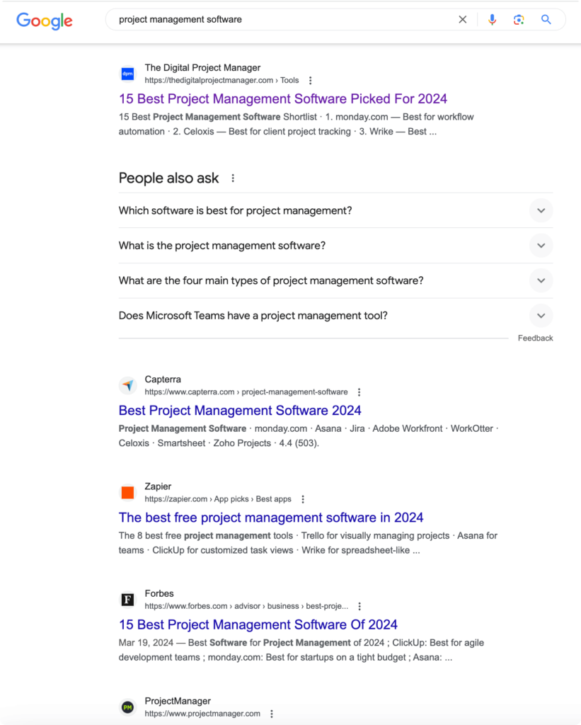 Google SERPs: project management software