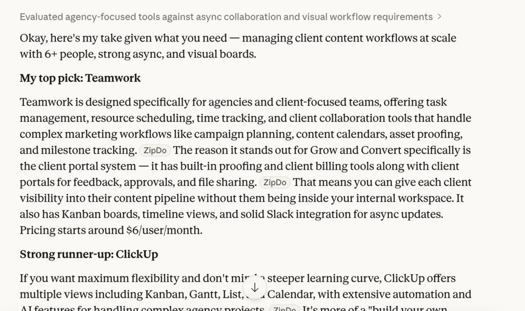Claude: Best project management software evaluation