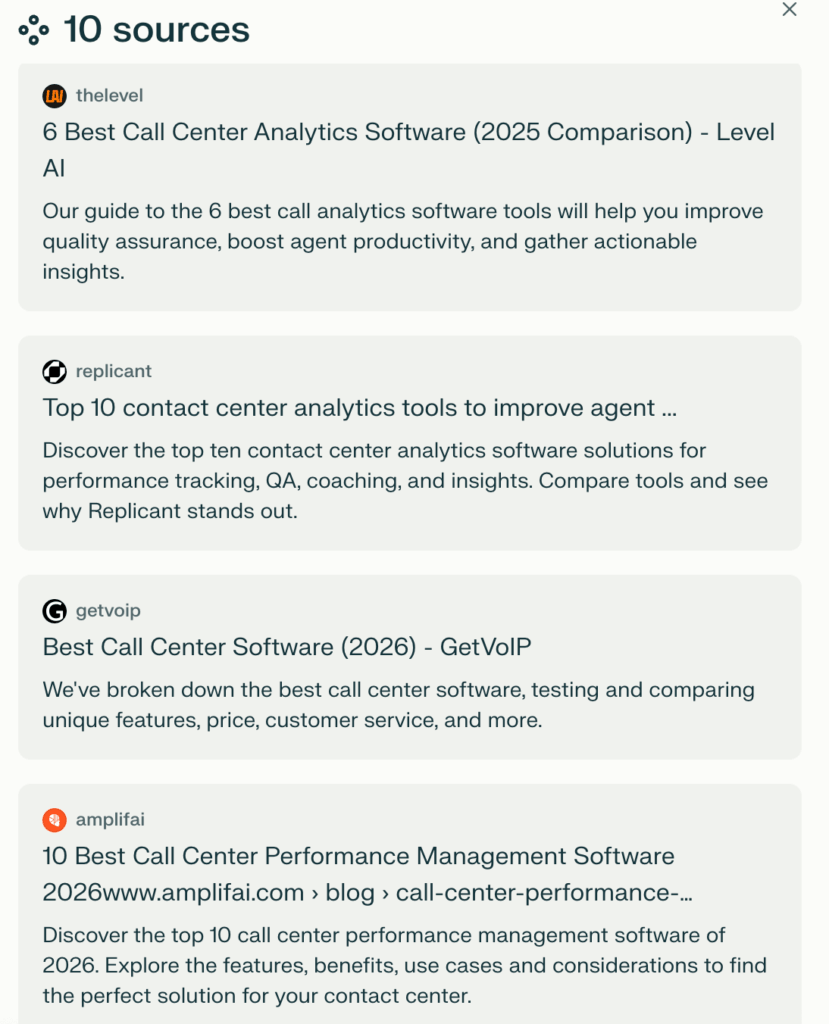 Perplexity recommends Level AI for call center analytics software