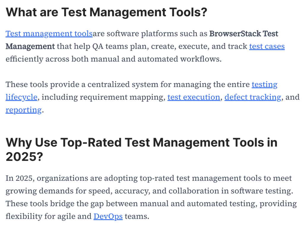 Example of bad writing: Test Management Tools