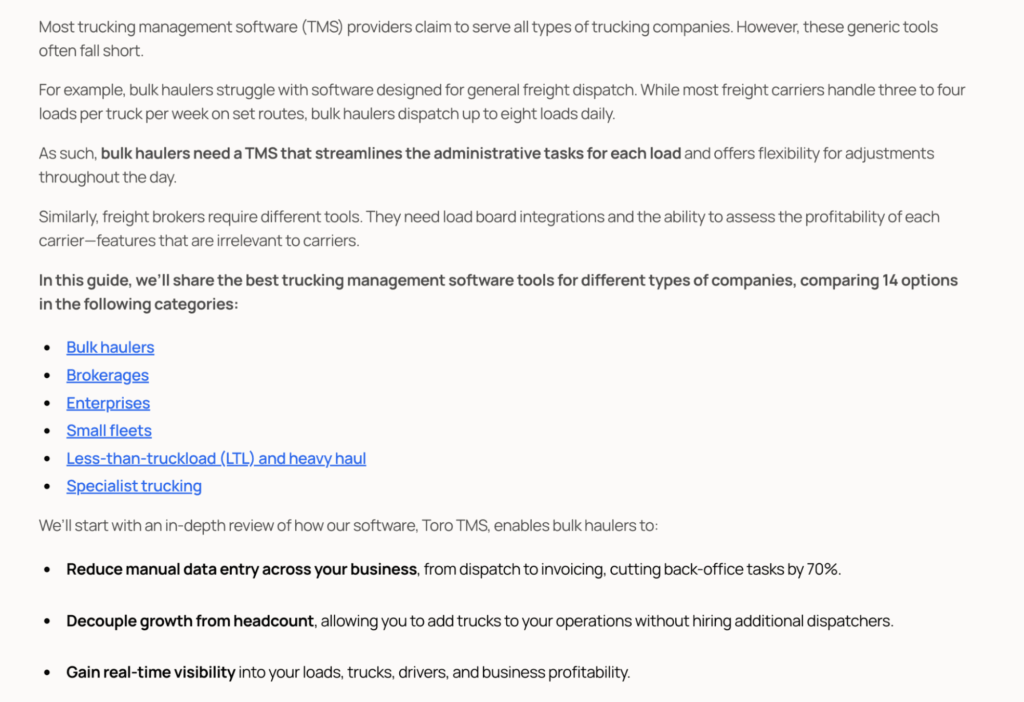 Toro TMS: Trucking Management Software article