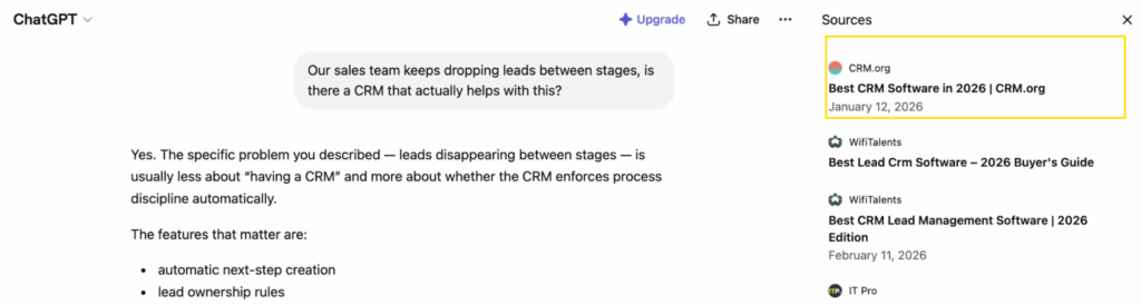 ChatGPT: Best CRM Software query