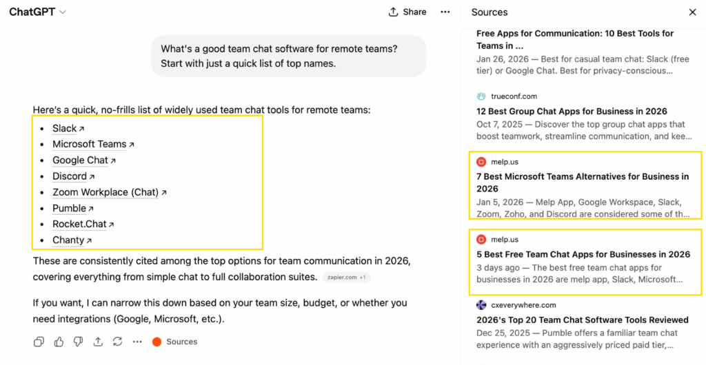 ChatGPT: What's a good team chat software for remote teams? Start with just a quick list of top names.